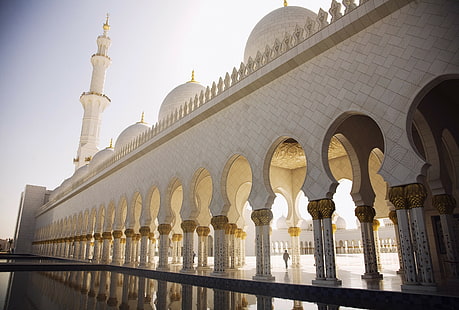 Абу даби, джамия за шейх заед, арки, квадратно минаре, купол, HD тапет HD wallpaper