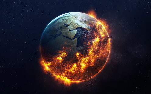 flammende Erde Tapete, apokalyptisch, Raum, digitale Kunst, Erde, Vadim Sadovski, HD-Hintergrundbild HD wallpaper