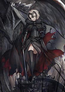 อะนิเมะ, สาวอนิเมะ, Marumoru, แนวตั้ง, Fate Series, Fate / Grand Order, Jeanne (Alter) (Fate / Grand Order), Jeanne d'Arc (Alter), dragon, วอลล์เปเปอร์ HD HD wallpaper