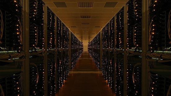 pasillo marrón, electrónica, tecnología, servidor, pasillo, red, LED, computadora, centro de datos, fotografía, Fondo de pantalla HD HD wallpaper