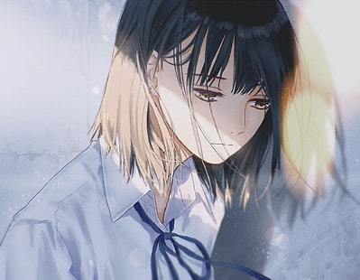  Anime, Original, Black Hair, Girl, Sad, Sadness, HD wallpaper HD wallpaper