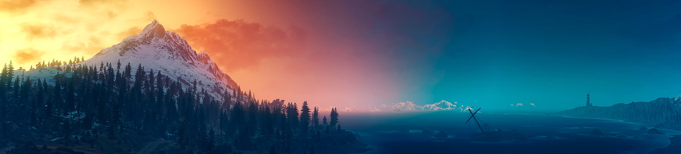 grünblättrige Bäume, Landschaft, Berge, The Witcher 3: Wild Hunt, Panoramen, HD-Hintergrundbild HD wallpaper