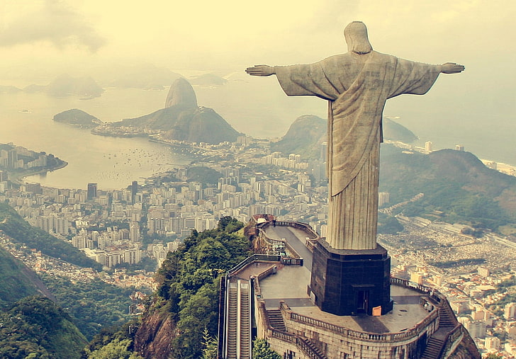brunt och svart träbord, himmel, stad, Rio de Janeiro, HD tapet