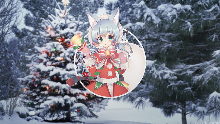 anime, anime kızlar, resim içinde resim, Noel, HD masaüstü duvar kağıdı