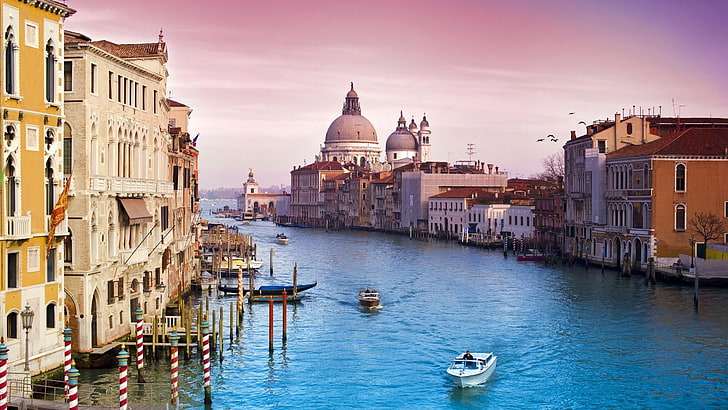 kanal besar, Venesia, Italia, Eropa, laut, Wallpaper HD