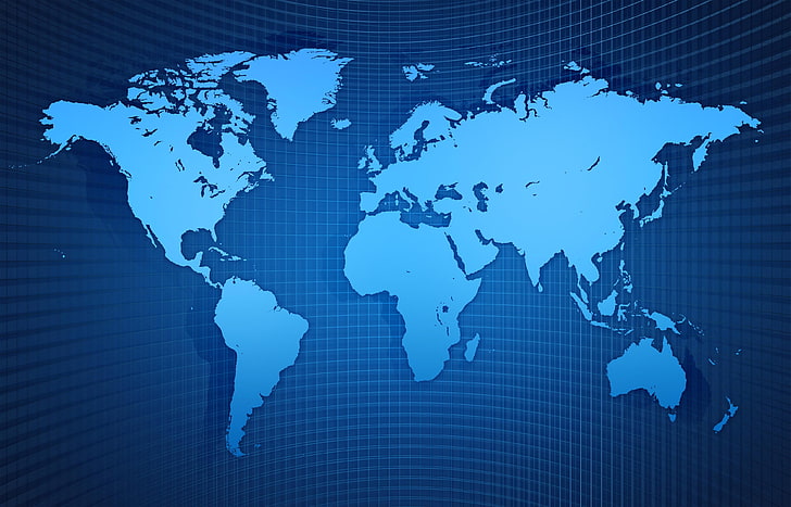 خريطة زرقاء التوضيح شبكة العالم خريطة، خلفية HD