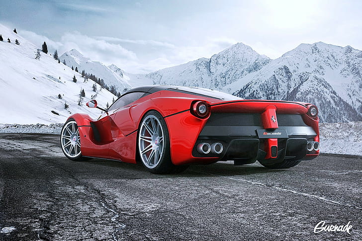 cars, fart, Ferrari, hre, laferrari, Landscape, motors, Mountains, red, road, snow, speed, supercars, Wheels, HD wallpaper