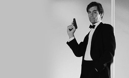 paletó masculino, James Bond, timothy dalton, filmes, monocromático, HD papel de parede HD wallpaper