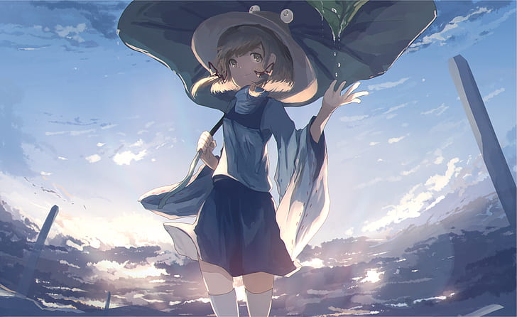 moriya suwako, blonde, touhou, clouds, sky, Anime, HD wallpaper