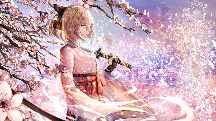 anime, anime girls, Fate/Grand Order, Sakura Saber, girls with swords, Fate Series, HD wallpaper