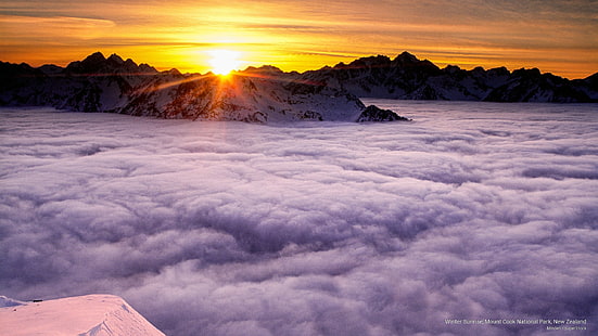 Зимний рассвет, Национальный парк Маунт Кук, Новая Зеландия, Океания, HD обои HD wallpaper