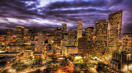 lighted high rise buildings on city, houston, houston, Sunset, high rise buildings, city, houston  texas, texan, downtown, clouds, pretty, business, work, lawyers, hdr, cityscape, colorful, Photographer, Pro, Nikon, Photography, Panorama, details, Perspective, Shot, Shoot, Capture, Images, Photos, Pictures, Edge, Angle, lines, Composition, Processing, Treatment, Framing, Unique, Background, best, lighting, Light, reflections, tones, Mood, texture, Perfect, exposure, painting, colors, atmosphere, night, urban Skyline, skyscraper, downtown District, architecture, urban Scene, uSA, dusk, building Exterior, famous Place, built Structure, illuminated, HD wallpaper HD wallpaper