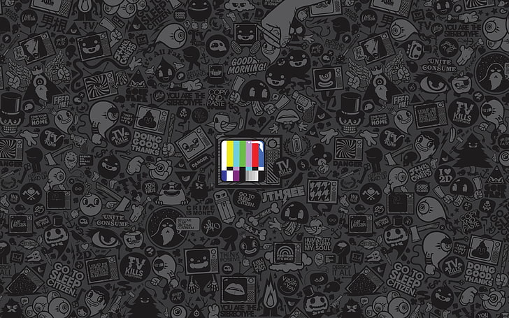 gray and black clip art, anime, test patterns, selective coloring, artwork, Jared Nickerson, television sets, HD wallpaper