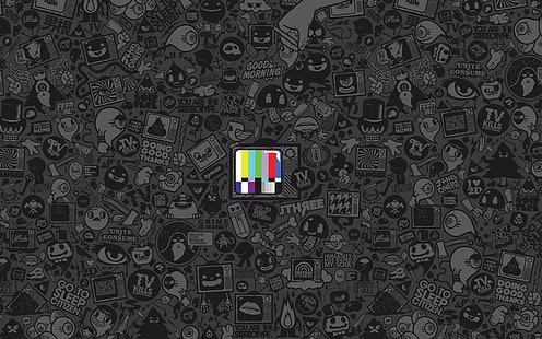 gray and black clip art, anime, test patterns, selective coloring, artwork, Jared Nickerson, television sets, HD wallpaper HD wallpaper