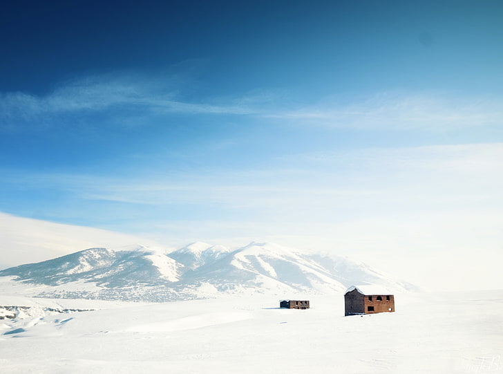 アルメニア、アラ、茶色の家、自然、山、風景、冬、アルメニア、 HDデスクトップの壁紙