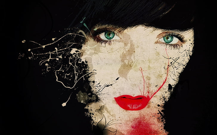 portrait de femme art vectoriel, rouge, visage, vert, Fond d'écran HD