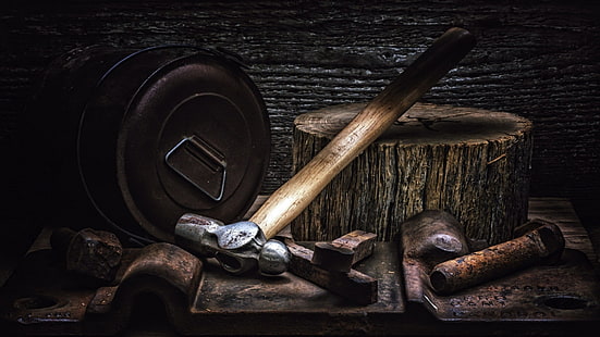 hammer, dark, tools, rust, metal, still life, HD wallpaper HD wallpaper