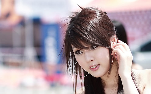 Asian, women, model, Hwang Mi Hee, brunette, eyeliner, brown eyes, HD wallpaper HD wallpaper