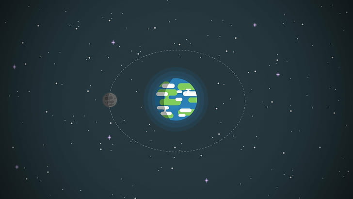 Земля, Kurzgesagt, минимализм, Луна, космос, звёзды, HD обои