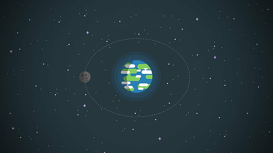 Земя, Kurzgesagt, минимализъм, Луна, космос, звезди, HD тапет HD wallpaper