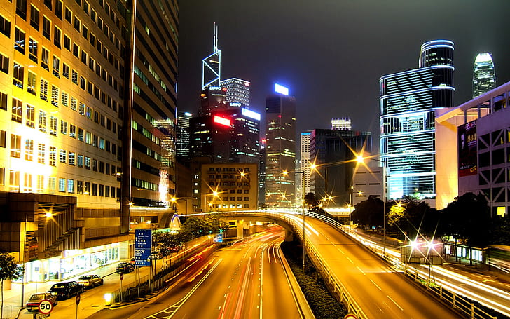 HongKong City Nights HD, เมือง, ฮ่องกง, คืน, วอลล์เปเปอร์ HD