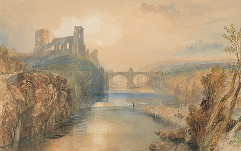 пейзаж, мост, река, картина, Уилям Търнър, замъкът Барнард, HD тапет HD wallpaper