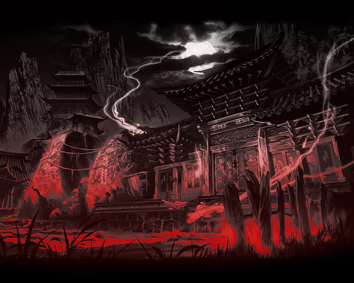 digitale Tapete des roten und schwarzen Hauses, Anime, cool, japanisch, HD-Hintergrundbild