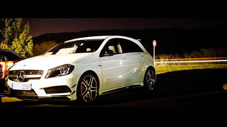 biały 5-drzwiowy hatchback, samochód osobowy, Mercedes-Benz, Tapety HD
