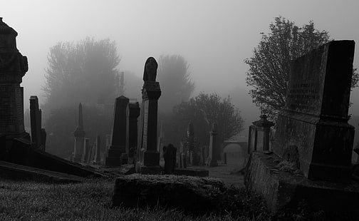 Upiorny cmentarz, szary nagrobek, święta, Halloween, groby, ciemność, Szkocja, South Lanarkshire, Wielka Brytania, nagrobek, Stary Cmentarz, Cmentarz, Tapety HD HD wallpaper