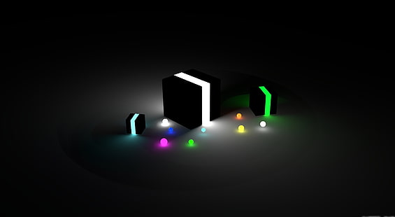 Glow Cubes HD обои, зеленый и оранжевый свет, художественный, 3D, свечение, абстрактные, кубики, HD обои HD wallpaper