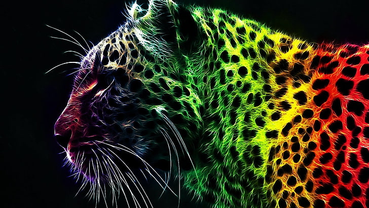 macan tutul, hewan, warna-warni, Fractalius, macan tutul (hewan), seni digital, Wallpaper HD