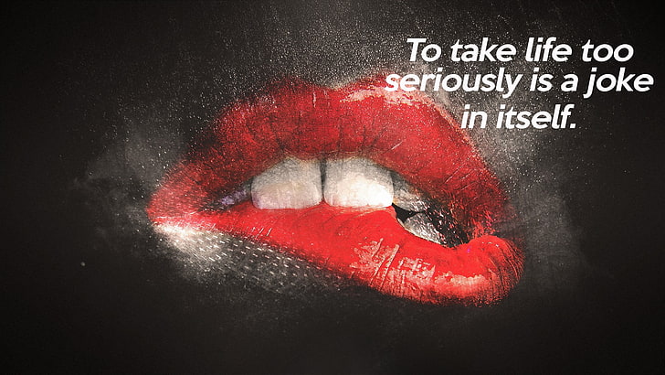 woman's red lipstick wallpaper, minimalism, lips, mouths, biting lip, quote, life, HD wallpaper