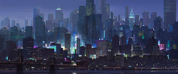 city landscape, cityscape, artwork, Spider-Man, blue, HD wallpaper HD wallpaper