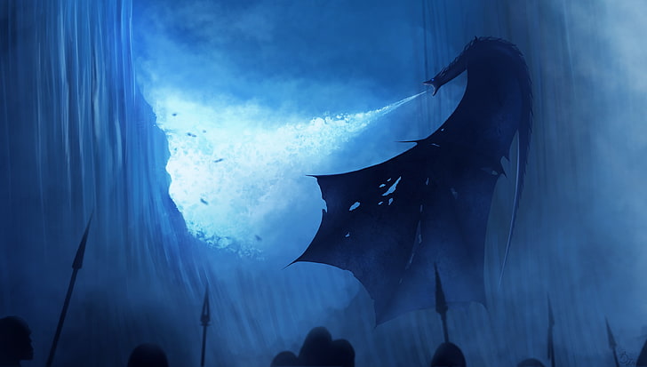 иллюстрация дракона, песня льда и огня, игра престолов, дракон, тв, сериалы, голубой, синий огонь, произведения искусства, синий, HD обои