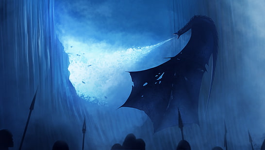 dragon illustration, A Song of Ice and Fire, Game of Thrones, dragon, TV, tv series, cyan, blue flames, artwork, blue, HD wallpaper HD wallpaper