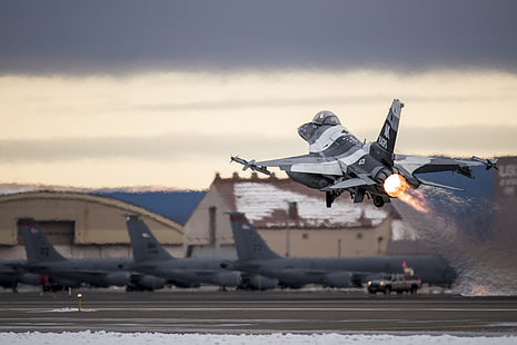 avião, militar, aeronaves, Força Aérea dos EUA, Falcão de Combate General Dynamics F-16, Boeing KC-135 Stratotanker, neve, Alasca, HD papel de parede HD wallpaper