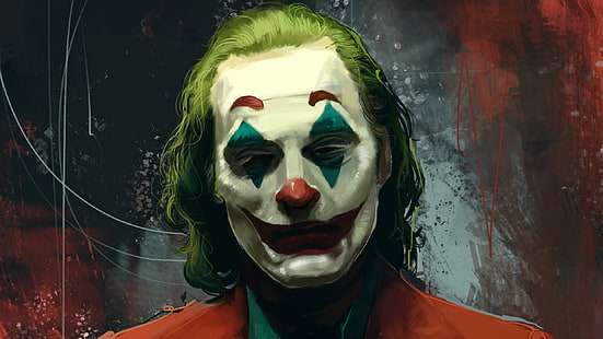 Joaquin Phoenix, Joker, Joker (film 2019), Batman, DC Comics, DC Universe, clown, cattivo, super cattivo, fumetti, personaggi dei film, arte digitale, opere d'arte, immaginario, personaggio immaginario, personaggi immaginari, Sfondo HD HD wallpaper