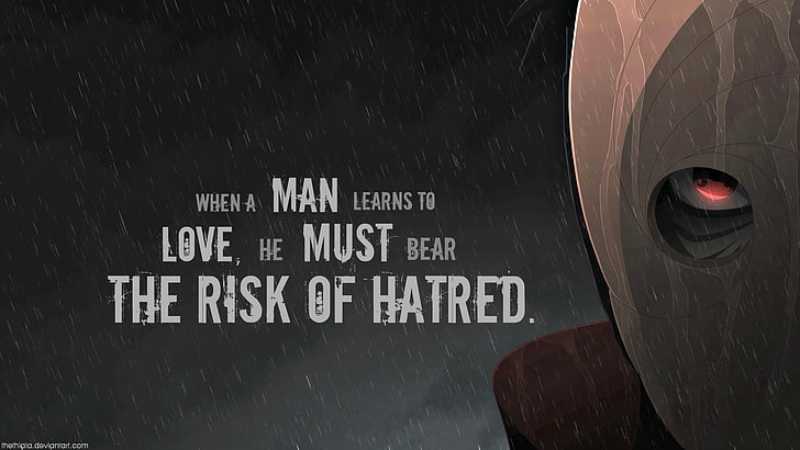 when a man learns to love he must bear the risk of hatred wallpaper, Anime, Naruto, Obito Uchiha, HD wallpaper