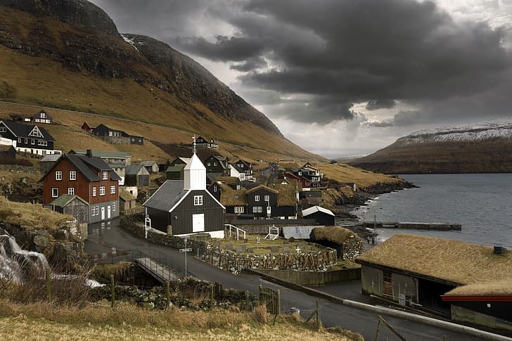 road, shore, Bour, Faroe islands, HD wallpaper
