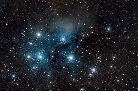 bintang selama wallpaper malam hari, ruang, The Pleiades, gugus bintang, di rasi bintang Taurus, Wallpaper HD HD wallpaper