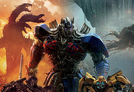 رسم توضيحي لمحولات Optimus Prime و Bumblebee ، Optimus Prime ، Transformers: The Last Knight ، 4K، خلفية HD HD wallpaper