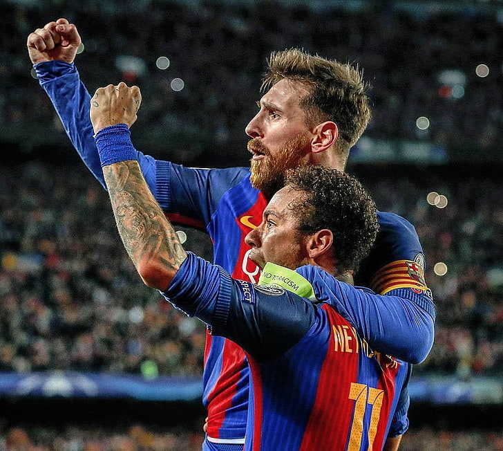 kaos sepak bola biru dan merah pria, FC Barcelona, ​​klub sepak bola, sepak bola, Lionel Messi, Neymar, Neymar JR., Camp Nou, Wallpaper HD