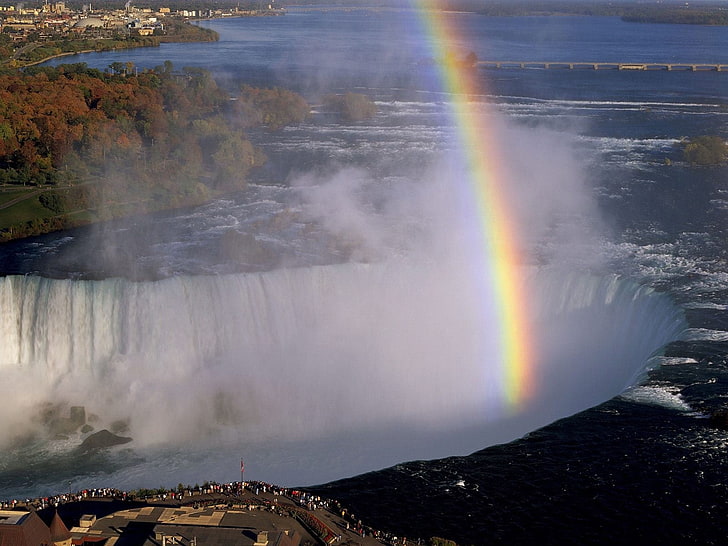 rainbow, niagara falls, canada, rainbow, tourists, evaporation, HD wallpaper