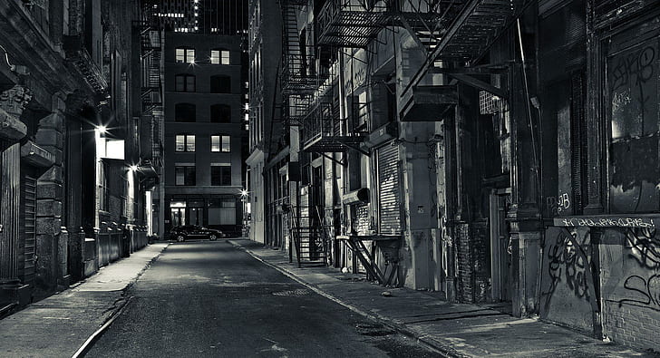 Ghetto City New York Lane Usa Background Pictures, grayscale photo of hallway of buildings, roads, background, city, ghetto, lane, pictures, york, HD wallpaper