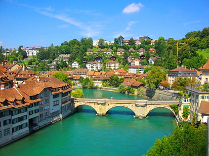Берн, мосты, городские пейзажи, реки, Швейцария, HD обои HD wallpaper