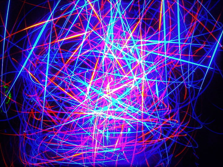 blått och rött LED-ljus, abstrakt, färgglatt, neon, blått, rosa, cyan, ljusspår, HD tapet