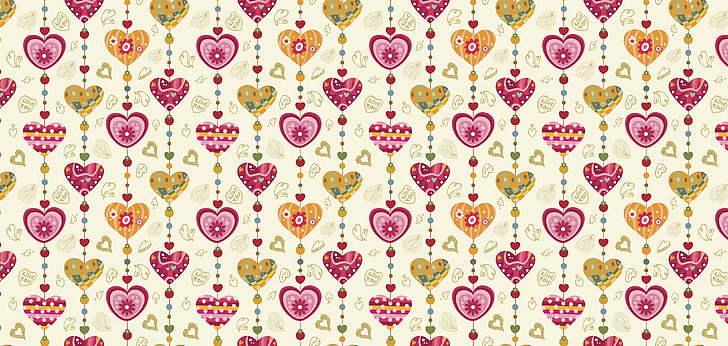 beige background with heart illustration, heart, pattern, background, texture, holiday, HD wallpaper