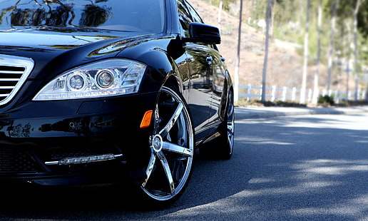 sedan hitam, Headlight, Mercedes, S-classe, W221, Wallpaper HD HD wallpaper