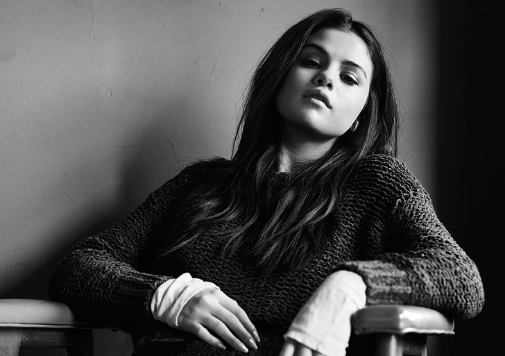 Selena Gomez, fotoğraf, oyuncu, esmer, siyah ve beyaz, şarkıcı, Selena Gomez, InStyle, 2015, Jeff Hahn, HD masaüstü duvar kağıdı