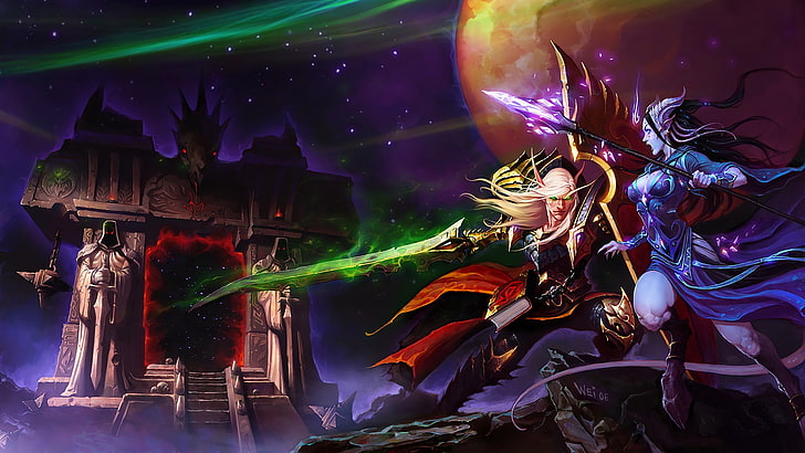 World of Warcraft digital wallpaper,  World of Warcraft, Blood Elf, draenei, fantasy art, video games, HD wallpaper